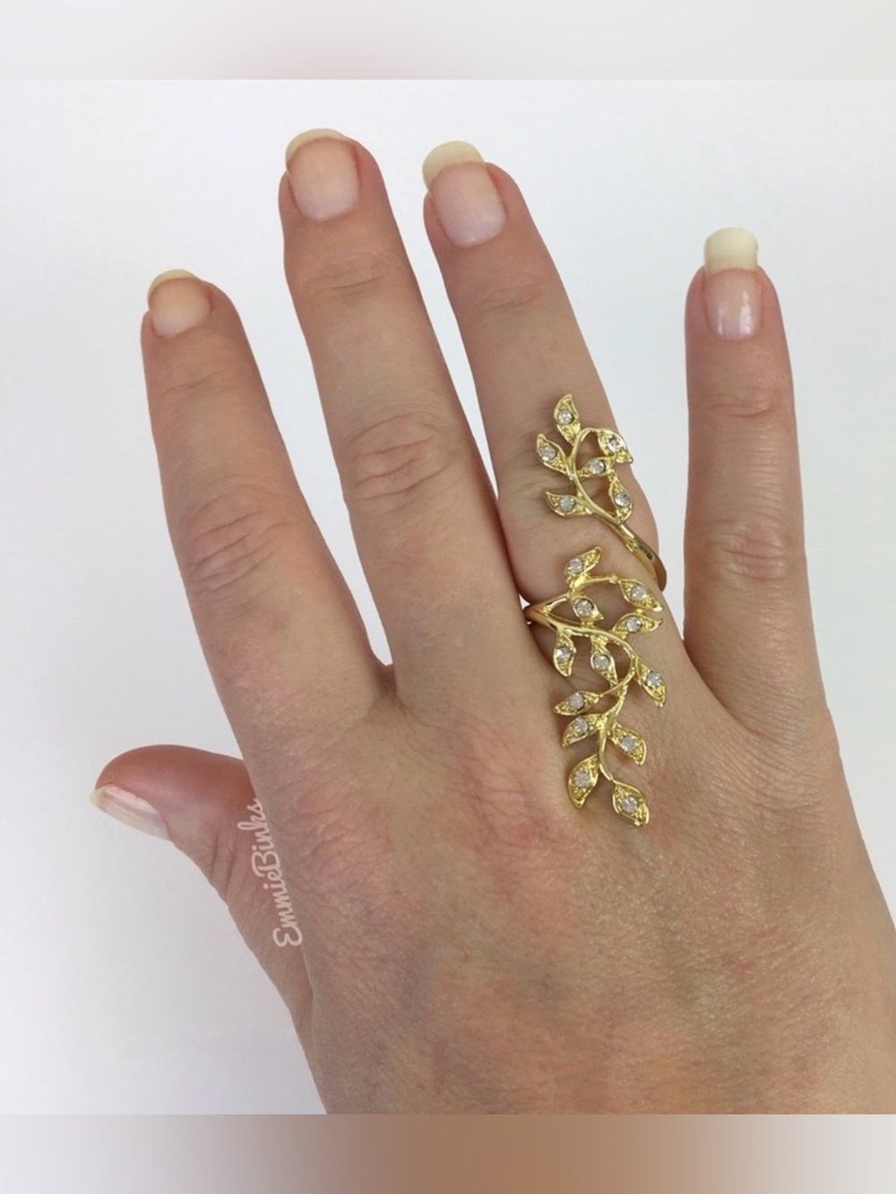 💥3/$28 Bohemian Rhinestone Accented Leaf Statement Ring ~ Olive Branch Vine - Picture 2 of 11